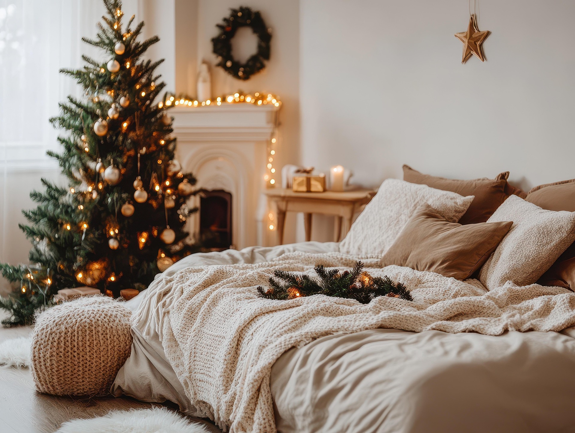 Cozy room aesthetic ideas with warm lighting and soft blankets