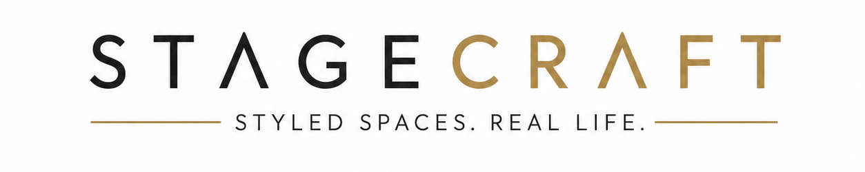 Stagecraft logo featuring a modern and professional brand identity for home decor and interior design website.