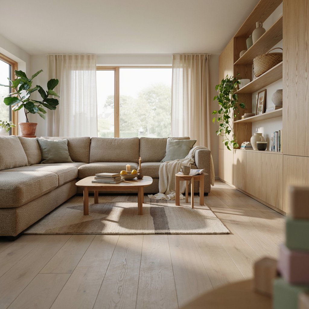 Functional family living room with cozy seating, smart storage, and modern home decor
